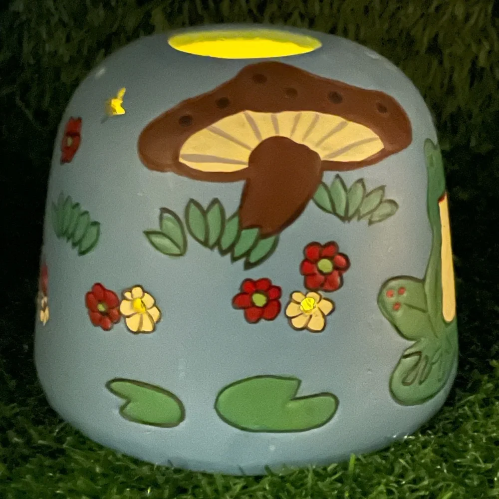 Vintage Hand-painted Ceramic Votive Candle Cover, Frog/Mushroom, EUC - Picture 2 of 11